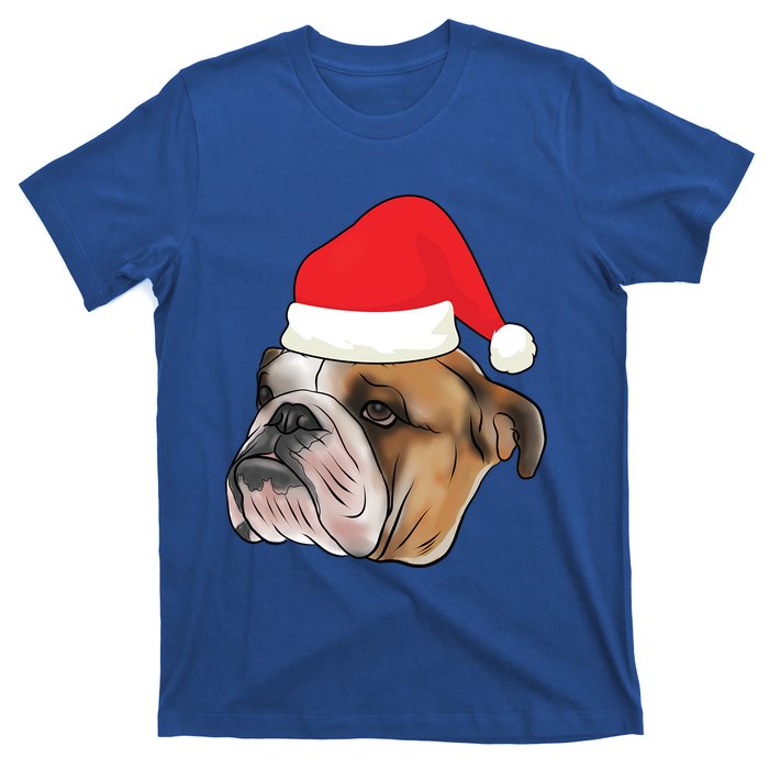 English Bulldog With Santa Claus Hat Dog Lover Christmas Gift T-Shirt