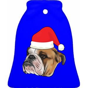 English Bulldog With Santa Claus Hat Dog Lover Christmas Gift Ceramic Bell Ornament