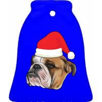 English Bulldog With Santa Claus Hat Dog Lover Christmas Gift Ceramic Bell Ornament