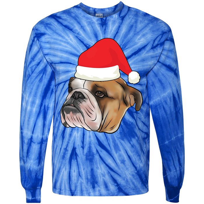 English Bulldog With Santa Claus Hat Dog Lover Christmas Gift Tie-Dye Long Sleeve Shirt