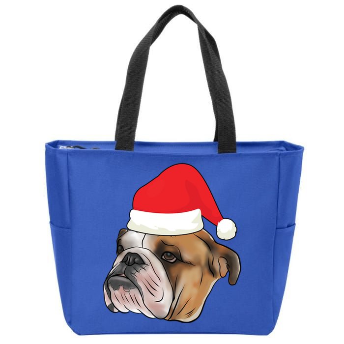 English Bulldog With Santa Claus Hat Dog Lover Christmas Gift Zip Tote Bag