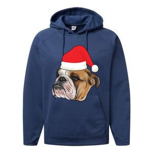 English Bulldog With Santa Claus Hat Dog Lover Christmas Gift Performance Fleece Hoodie