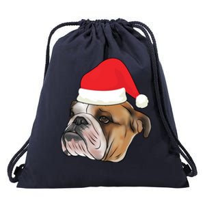 English Bulldog With Santa Claus Hat Dog Lover Christmas Gift Drawstring Bag