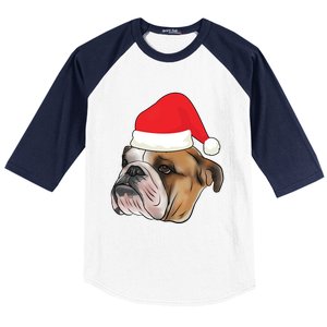 English Bulldog With Santa Claus Hat Dog Lover Christmas Gift Baseball Sleeve Shirt