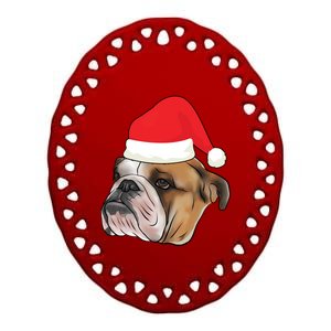 English Bulldog With Santa Claus Hat Dog Lover Christmas Gift Ceramic Oval Ornament