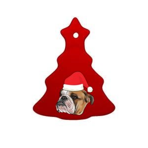 English Bulldog With Santa Claus Hat Dog Lover Christmas Gift Ceramic Tree Ornament