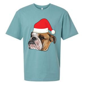 English Bulldog With Santa Claus Hat Dog Lover Christmas Gift Sueded Cloud Jersey T-Shirt