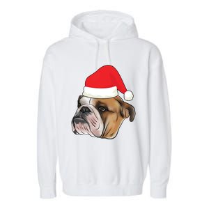 English Bulldog With Santa Claus Hat Dog Lover Christmas Gift Garment-Dyed Fleece Hoodie