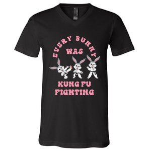 Every Bunny Was Kung Fu Fighting Karate Easter Rabbit Funny V-Neck T-Shirt