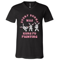 Every Bunny Was Kung Fu Fighting Karate Easter Rabbit Funny V-Neck T-Shirt