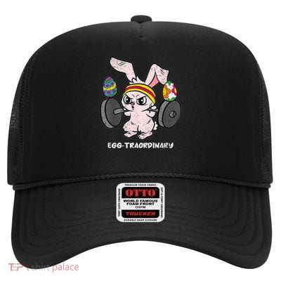 Egg-Traordinary Bunny Weight Lifting Easter Cute Gym Workout High Crown Mesh Back Trucker Hat