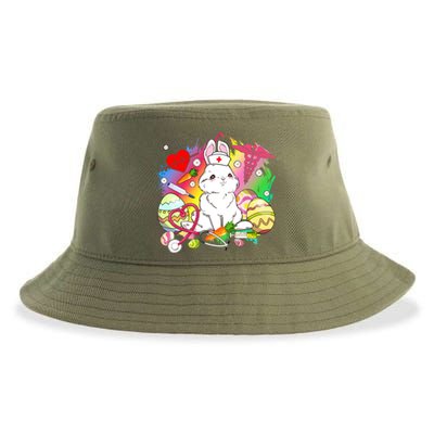 Easter Bunny With Stethoscope Easter Eggs Nurse Easter Day Cute Gift Sustainable Bucket Hat