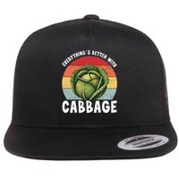 Everything’s Better With Cabbage Funny Retro Cabbage Lover Flat Bill Trucker Hat