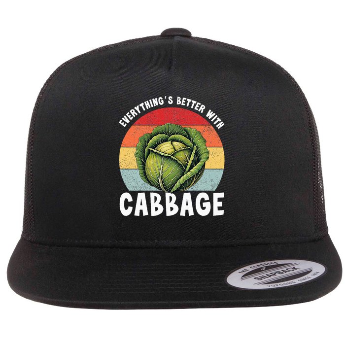 Everything’s Better With Cabbage Funny Retro Cabbage Lover Flat Bill Trucker Hat
