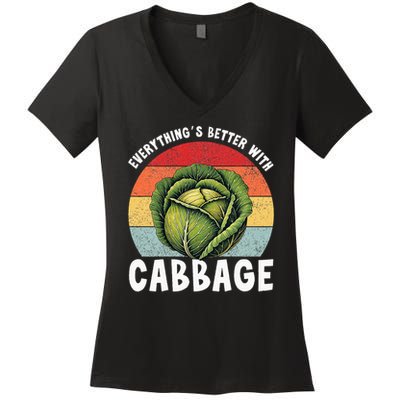 Everything’s Better With Cabbage Funny Retro Cabbage Lover Women's V-Neck T-Shirt