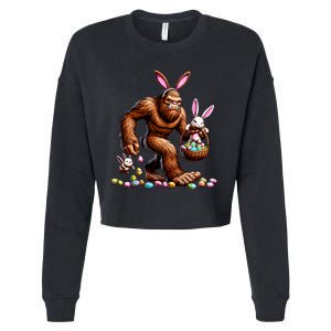 Easter Bigfoot With Bunny & Egg Basket Festive Celebration Cropped Pullover Crew