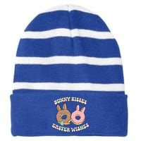 Easter Bunny Wishes Donuts Rabbit Carrot Retro Groovy Gift Striped Beanie with Solid Band