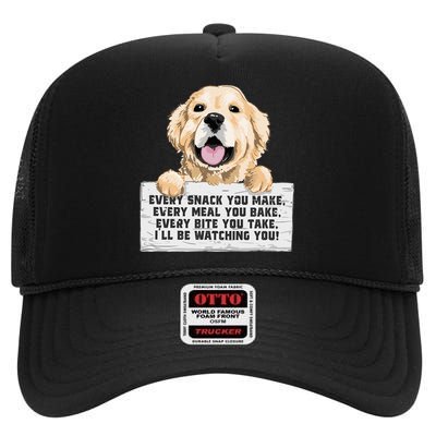 Every Bite You Take I'll Be Watching You Golden Retriever High Crown Mesh Back Trucker Hat