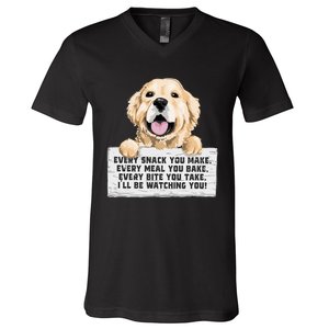 Every Bite You Take I'll Be Watching You Golden Retriever V-Neck T-Shirt