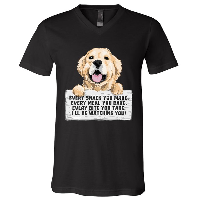 Every Bite You Take I'll Be Watching You Golden Retriever V-Neck T-Shirt