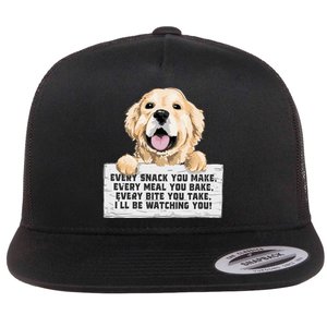 Every Bite You Take I'll Be Watching You Golden Retriever Flat Bill Trucker Hat