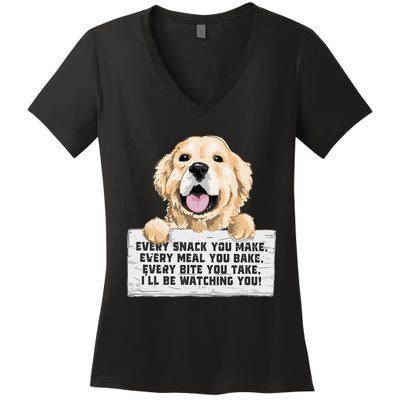 Every Bite You Take I'll Be Watching You Golden Retriever Women's V-Neck T-Shirt