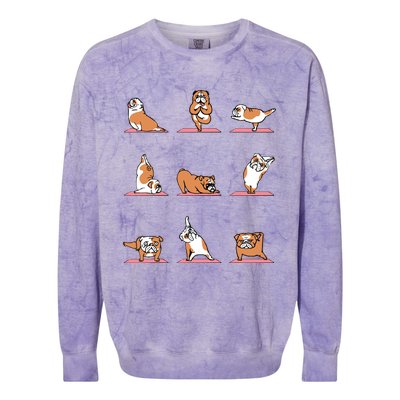 English Bulldog Yoga Puppy Yoga Poses And Meditation Colorblast Crewneck Sweatshirt