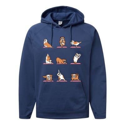 English Bulldog Yoga Puppy Yoga Poses And Meditation Performance Fleece Hoodie