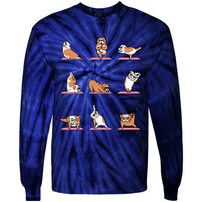 English Bulldog Yoga Puppy Yoga Poses And Meditation Tie-Dye Long Sleeve Shirt