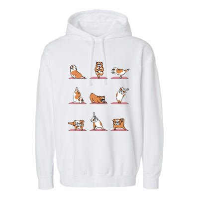 English Bulldog Yoga Puppy Yoga Poses And Meditation Garment-Dyed Fleece Hoodie