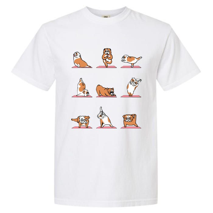 English Bulldog Yoga Puppy Yoga Poses And Meditation Garment-Dyed Heavyweight T-Shirt