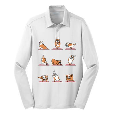 English Bulldog Yoga Puppy Yoga Poses And Meditation Silk Touch Performance Long Sleeve Polo