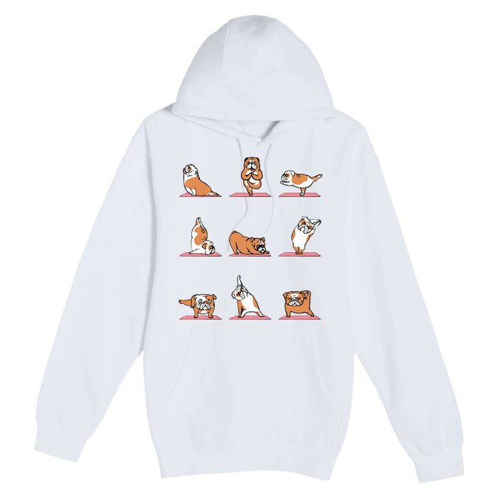 English Bulldog Yoga Puppy Yoga Poses And Meditation Premium Pullover Hoodie