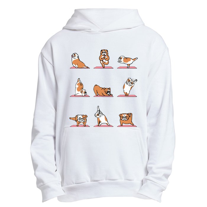 English Bulldog Yoga Puppy Yoga Poses And Meditation Urban Pullover Hoodie