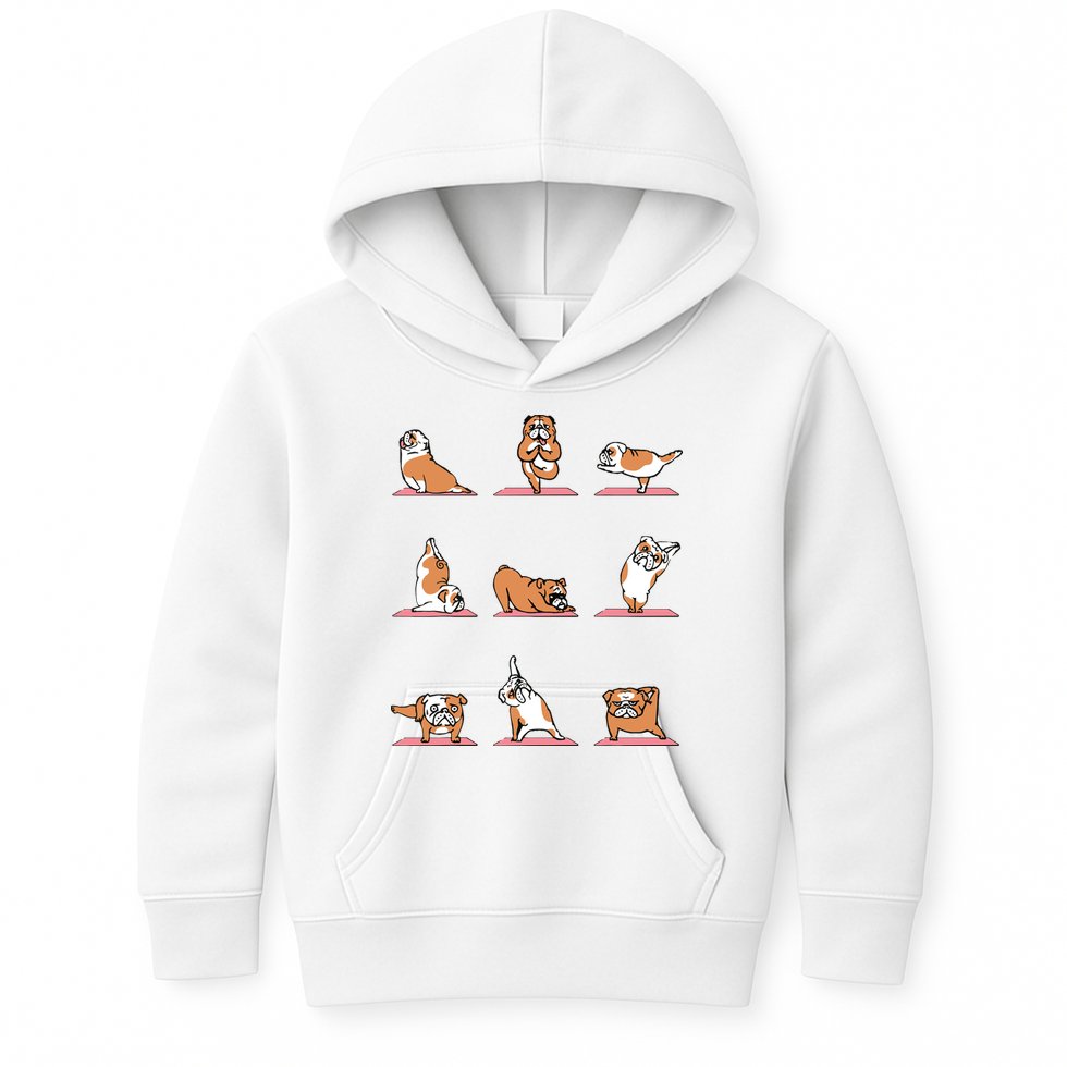 English Bulldog Yoga Puppy Yoga Poses And Meditation Kids Hoodie