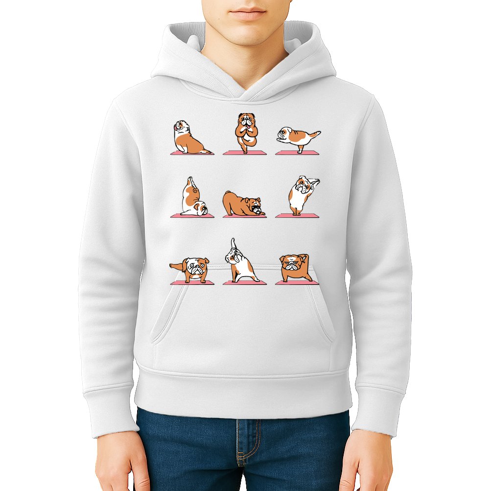 English Bulldog Yoga Puppy Yoga Poses And Meditation Kids Hoodie