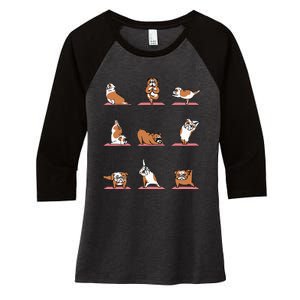 English Bulldog Yoga Puppy Yoga Poses And Meditation Women's Tri-Blend 3/4-Sleeve Raglan Shirt