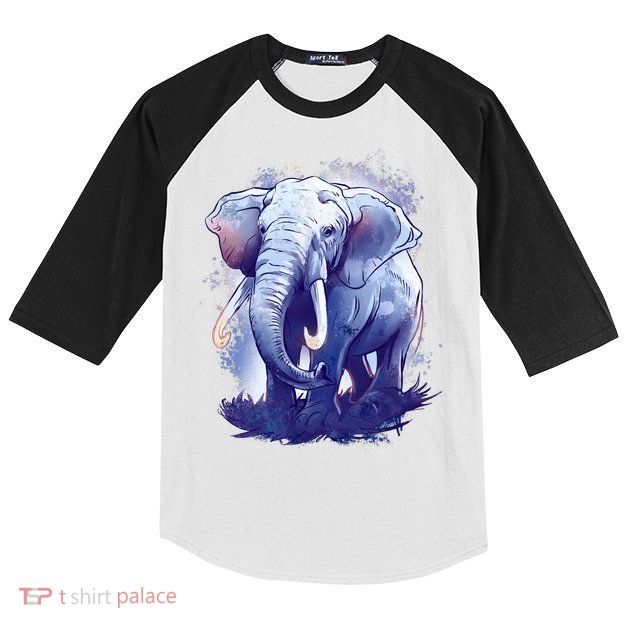 Elephant Colorful Art Kids Colorblock Raglan Jersey