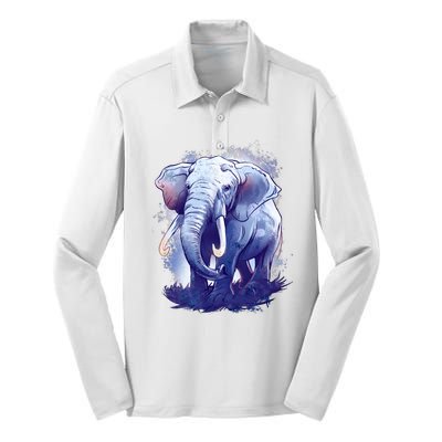 Elephant Colorful Art Silk Touch Performance Long Sleeve Polo