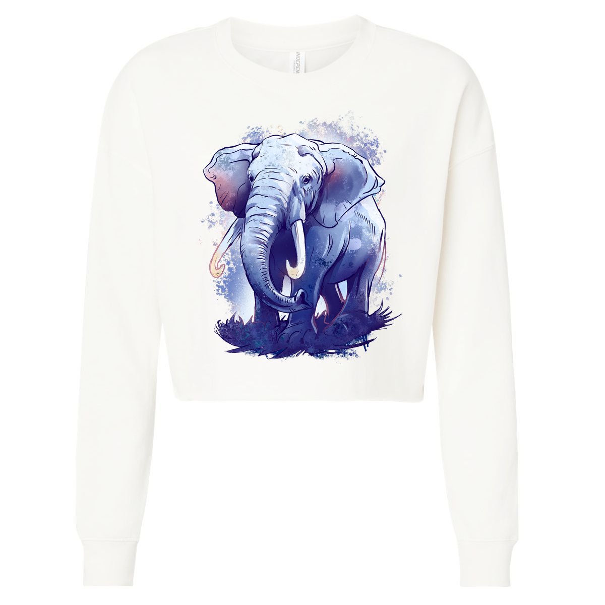 Elephant Colorful Art Cropped Pullover Crew