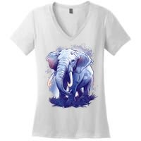 Elephant Colorful Art Women's V-Neck T-Shirt