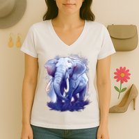 Elephant Colorful Art Women's V-Neck T-Shirt