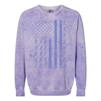 Esophageal Cancer Awareness Periwinkle Ribbon American Flag Colorblast Crewneck Sweatshirt