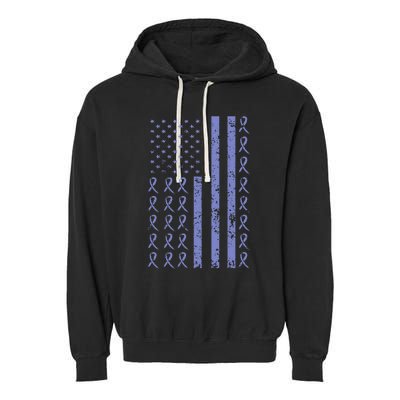 Esophageal Cancer Awareness Periwinkle Ribbon American Flag Garment-Dyed Fleece Hoodie