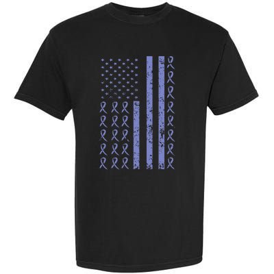 Esophageal Cancer Awareness Periwinkle Ribbon American Flag Garment-Dyed Heavyweight T-Shirt