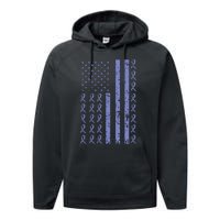 Esophageal Cancer Awareness Periwinkle Ribbon American Flag Performance Fleece Hoodie