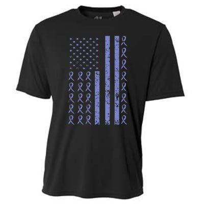 Esophageal Cancer Awareness Periwinkle Ribbon American Flag Cooling Performance Crew T-Shirt