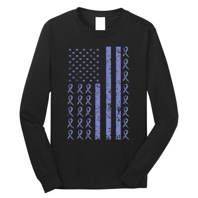 Esophageal Cancer Awareness Periwinkle Ribbon American Flag Long Sleeve Shirt