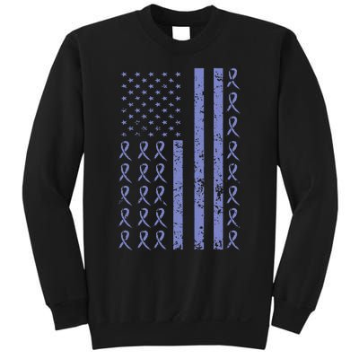 Esophageal Cancer Awareness Periwinkle Ribbon American Flag Sweatshirt