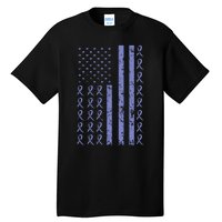 Esophageal Cancer Awareness Periwinkle Ribbon American Flag Tall T-Shirt